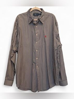 Ralph Lauren Men’s Dark Grey & White Pinstripe Button-Down Shirt-Size XXL
